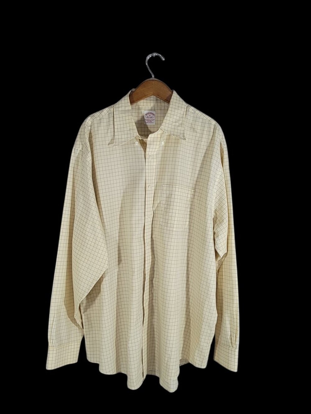 Brooks Brothers Button Down Shirt Mens XL 100% Cotton Yellow Plaid Pocket Preppy
